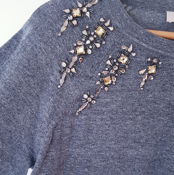 LOFT Gray & Jewelled Pullover Sweater - Picture 4 of 10